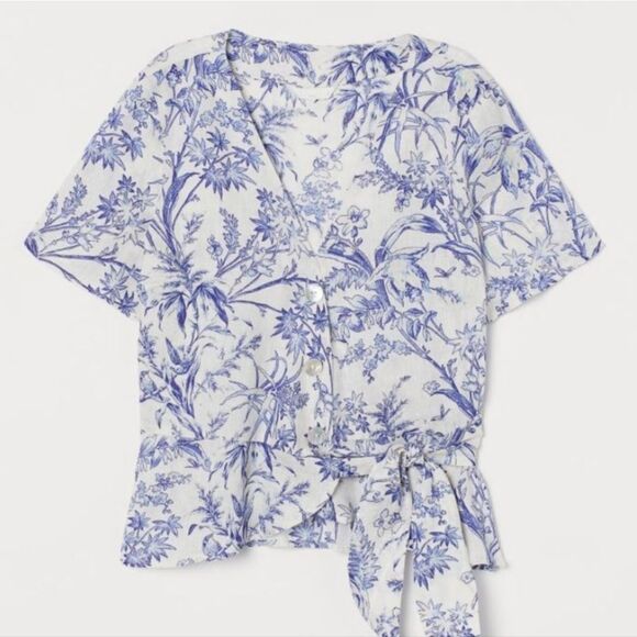💯 linen toile Peplum wrapover blouse sz S - Picture 8 of 12